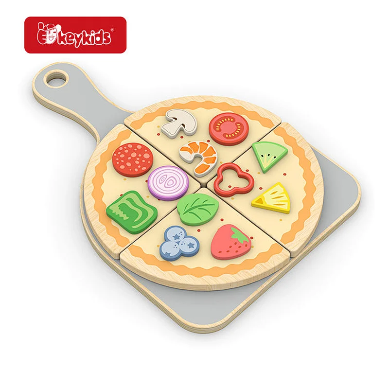 Montessori Wooden Pizza Cutting Play Set - Pretend Kitchen Toy with Fruits & Vegetables for Toddlers 3+ Unisex W10B545